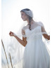 Ivory Lace Chiffon Keyhole Back Cap Sleeves Beach Wedding Dress 